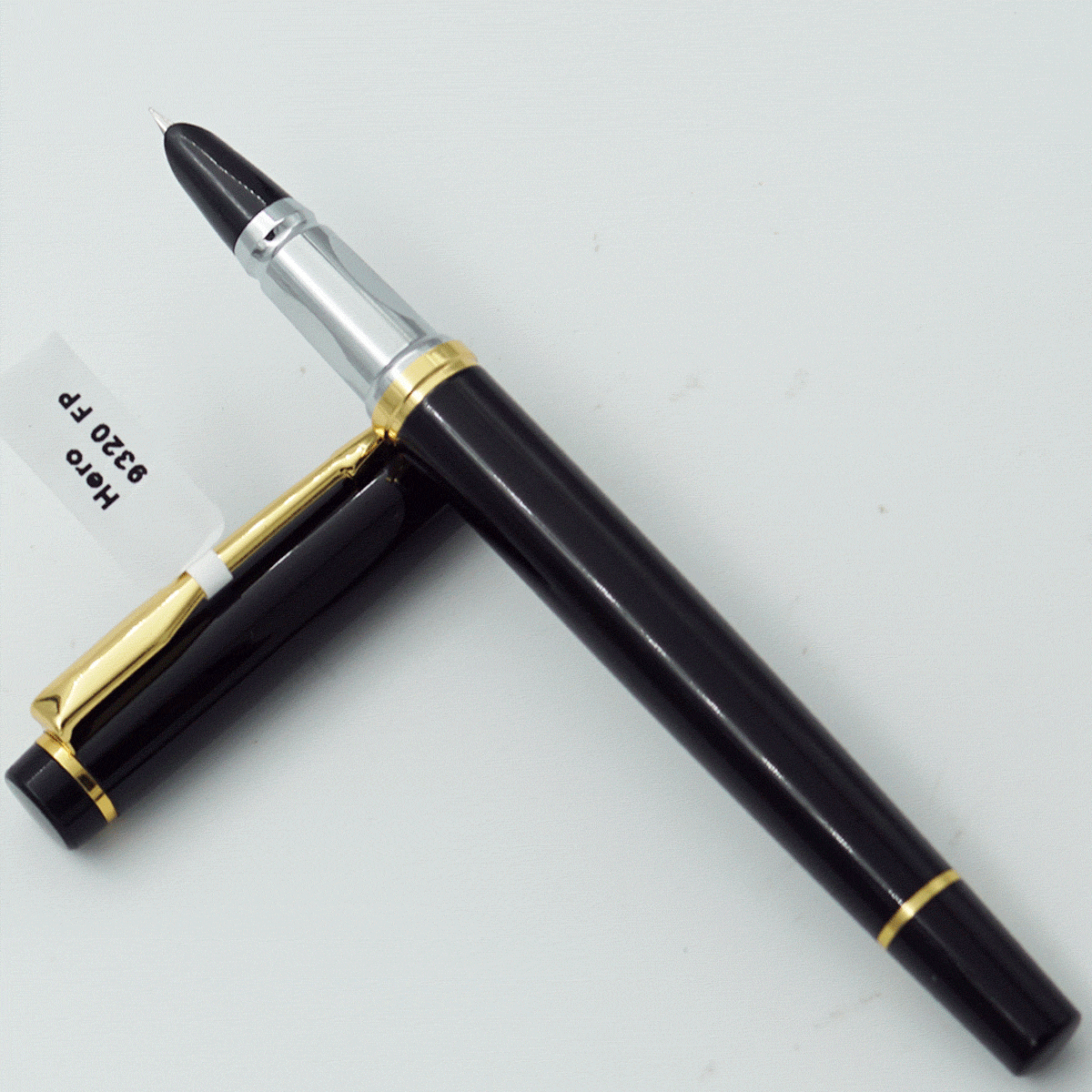 Hero 9320 Black Color Body With Golden Color Clip Fine Nib Converter Type Fountain Pen SKU 24388