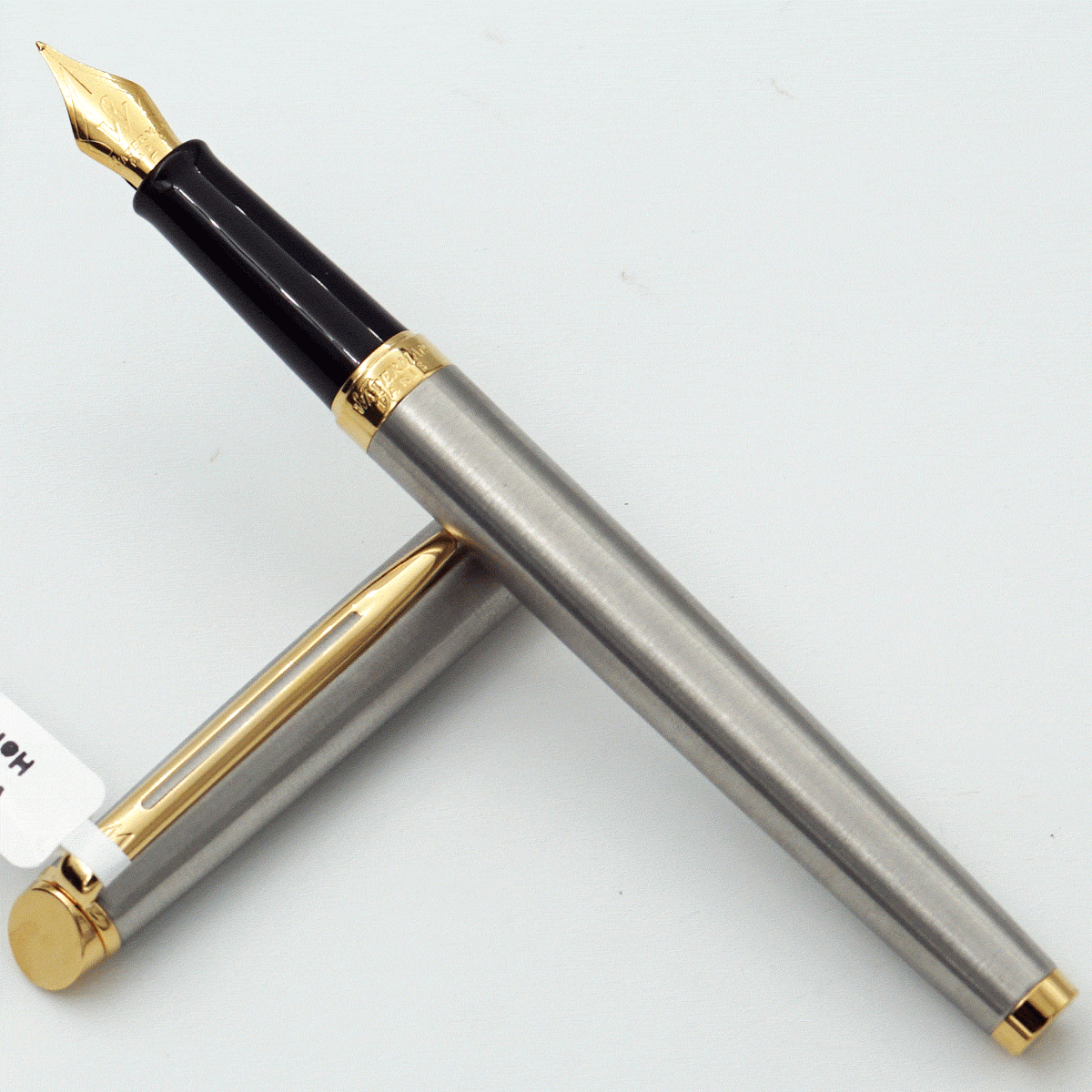 Waterman Hemisphere Stainless Steel Body With Gold Trims And Gold Clip Fine Nib Converter Type Fountain Pen SKU 24488